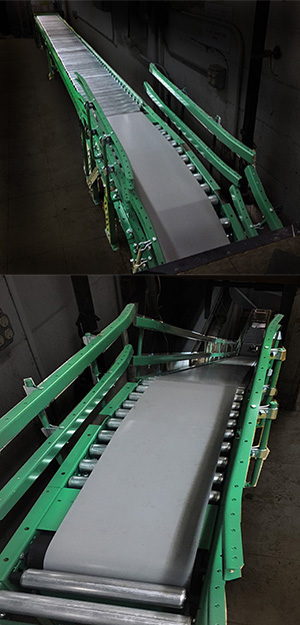Incline belt conveyor installed in warehouse