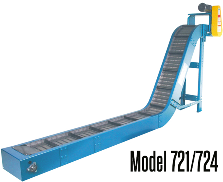 New London Engineering Model 721/724 Standard Duty Scrap Conveyor is the most versatile of conveyors, it can be used to handle nearly every kind of part and all types of scrap.