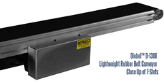Close Up of T-Slots for Diebel™ Aluminum Framed Rubber Belt Conveyor