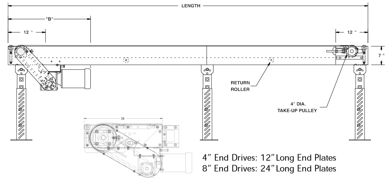 700Sbs-100 Lead Time: In Stock 700Sbs-100 Option: 6 In Belt/ 9 In Bf Length: 100 Roach Conveyor Box Style Slider Belt Conveyor 
