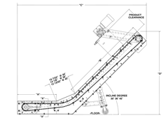 Roach Model PC-F Parts Conveyor with Feeder Side View Schematic