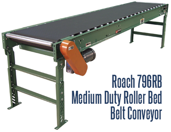 Model 796RB, Medium duty roller bed belt conveyor, can convey heavier loads than slider bed conveyors.