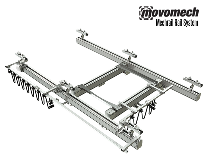 The Movomech™ Mechrail™ aluminum crane system is a fully customizable, ceiling mount crane system with a wide variety of end effectors and tooling for ergonomic lifting in warehouses, manufacturing and logistics operations.