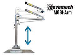 The Movomech™ MOBI-Arm's adjustable tower can easily be adjusted to the desired height, which is an advantage at workstations where the equipment needs to be adapted to different handling operations.