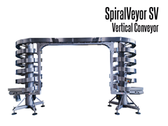 The SpiralVeyor SV Series Vertical Conveyor utilizes a lateral roller system patented by AmbaFlex™ which eliminates controls and sensors.