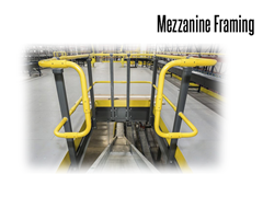 Mezzanine framing surrounding a conveyor system