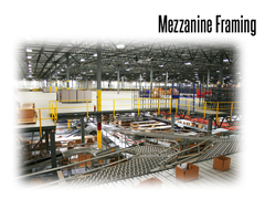 Second story mezzanine framing working in tandem with incline conveyor systems