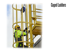 Caged Fixed Ladders meet OSHA and ANSI standards as applicable, but are also ergonomically designed for user comfort as well as safety.