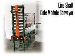 The gate acts as a drawbridge: when raised, product stops at the end of the previous conveyor, and only continues when the gate is closed. 