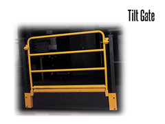 A tilt gate provides an extra measure of safety when workers are handling pallets of product on mezzanines.