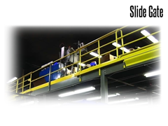 Wildeck mezzanine slide gates attach to the side of mezzanines with a standard clear opening of 6' - 0" and a required footprint of 14' - 9". 