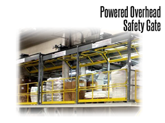 Designed to secure guardrail openings on elevated platforms and mezzanines, a Powered Overhead Safety Gate is ideal for protecting pallet drop areas in doorways.