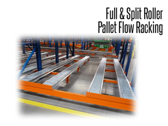 Split-roller racking is a perfect solution for non-standard pallets including plastic pallets, large bins, extra-long pallets, drums, etc.