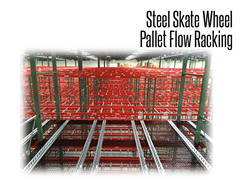 Skate wheel pallet flow racking is durable and adaptable with custom mounting accessories available.