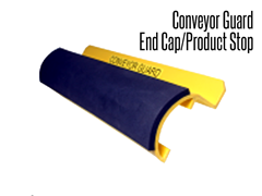 The conveyor guard end cap/product stop is a two in one product for the end of a conveyor line.  If mounted from the top of a conveyor, it serves as a product stop; it can also be reversed and mounted from the bottom to be used as an end cap for the conveyor line.