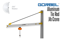 An aluminum tie rod jib cranes utilizes Gorbel's™ patented light weight, high-strength extruded aluminum enclosed track for its boom.