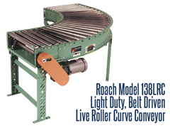 Picture for Light Duty Belt Driven Live Roller Curve Conveyor, Roach Model 138LRC