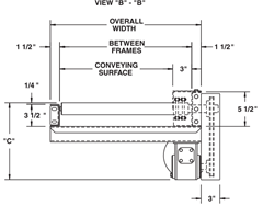 Roach Model 192CDLRC Medium Duty Chain Driven Live Roller Curve Front View Schematic