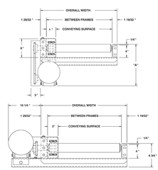 Roach Model 297CDLR, Heavy Duty Chain Driven Live Roller Conveyor Front View Schematic