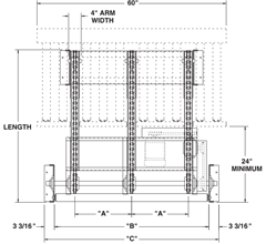 Roach Model RBT3 3-Strand 90° Round Belt Transfer Conveyor Top View Schematic