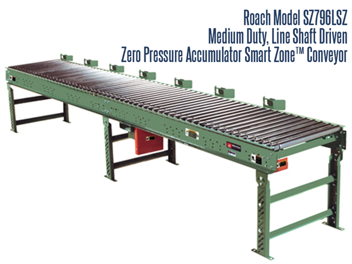 Roach Model SZ796LSZ Smart Zone® is a horizontal line shaft driven conveyor, designed for zero pressure accumulation of product