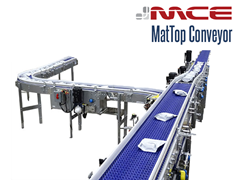 A MCE Stainless Steel MatTop Conveyor can be used in food processing applications and range from purveying of meat, processing of vegetables, and food assembly lines for pizzas, sandwiches and prepared meals.