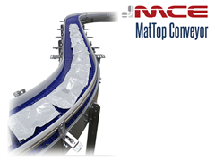 MCE Stainless Steel MatTop Conveyor Curve handling pouches