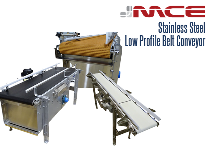 Stainless Steel Low Profile Belt Conveyors are ideal for conveying product to fillers, cappers, labelers, and robots where accurate product spacing, orientation, accumulation and stability is required.