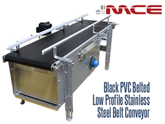 Black PVC Belted Low Profile Belted Conveyor; durable, great for light and medium duty applications; can easily integrate with existing systems, Non-toxic, Code Dating