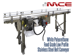 White Polyurethane Food Grade Low Profile Stainless Steel Belt Conveyor, Side View