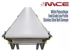 White Polyurethane Food Grade Low Profile Stainless Steel Belt Conveyor, Top View