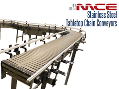 Stainless Steel Table top Conveyor used in assembly, and parts handling applications.