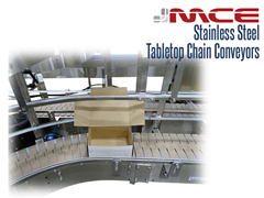 Carton handling on  a stainless steel tabletop conveyor 