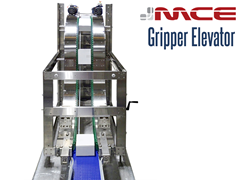 Stainless steel vertical gripper conveyor transporting product