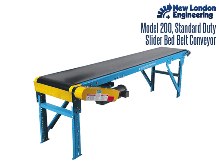 The Model 200 Slider Bed Belt Conveyor is an economical alternative that boasts a shallow frame which allows for tight spaces.