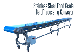 The belt processing conveyor offers easy disassembly for wash down sanitation.