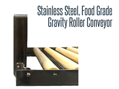 Close Up View of Stainless Steel, Food Grade Gravity Roller Conveyor