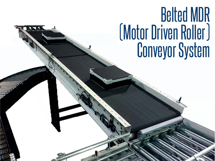 A Belted MDR is a motorized driven roller (MDR) modified with a splined aluminum tube and fitted with an MDR sprocket which allows the roller to drive the belt system.