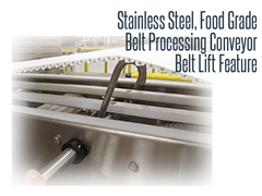 Close Up of Belt Lift Feature on Stainless Steel, Food Grade, Belt Processing Conveyor