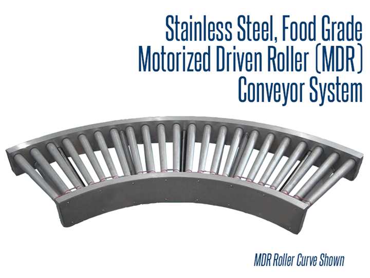 A stainless steel, food grade MDR conveyor system allows the processing of raw ingredients through packaged, ready to eat product.