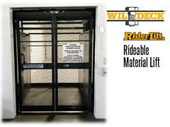 Riderlift™ RML Rideable Material Lift, Front Cage Closed and Ready for Ascent to Upper Level