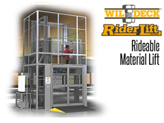 The Riderlift™ RML Rideable Material Lift allows authorized personnel to safely travel between levels with their material at a fraction of the cost of an elevator installation