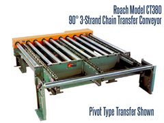 The Roach Model CT380 Chain Strand 3-Strand 90° Conveyor has a pivot type transfer