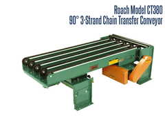 The Roach Model CT380/CT360 Chain Strand 3-Strand 90° Conveyor can convey heavy duty unitized loads up to 3000 lbs at large 90° intervals.