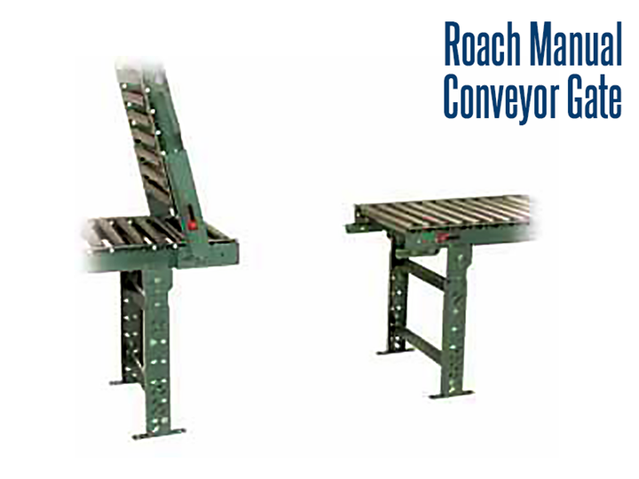 Roach Manual Conveyor Gates are conveyor sections that can retract or pivot vertically to gain passage for personnel, equipment, carts, forklift trucks, & walkways on a production line. 