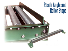 Angle & Roller Product Stops are designed to stop or reroute your conveying equipment’s path and are used to improve usability and customize your conveying setup.  Both Angle & Roller Stops serve as an economical means to stop goods at a given fixed point.