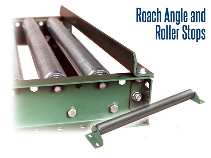 Angle & Roller Product Stops are designed to stop or reroute your conveying equipment’s path and are used to improve usability and customize your conveying setup.  Both Angle & Roller Stops serve as an economical means to stop goods at a given fixed point.