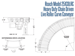 Roach Model 251CDLRC Heavy Duty Chain Driven Live Roller Curve Conveyor Top View Schematic