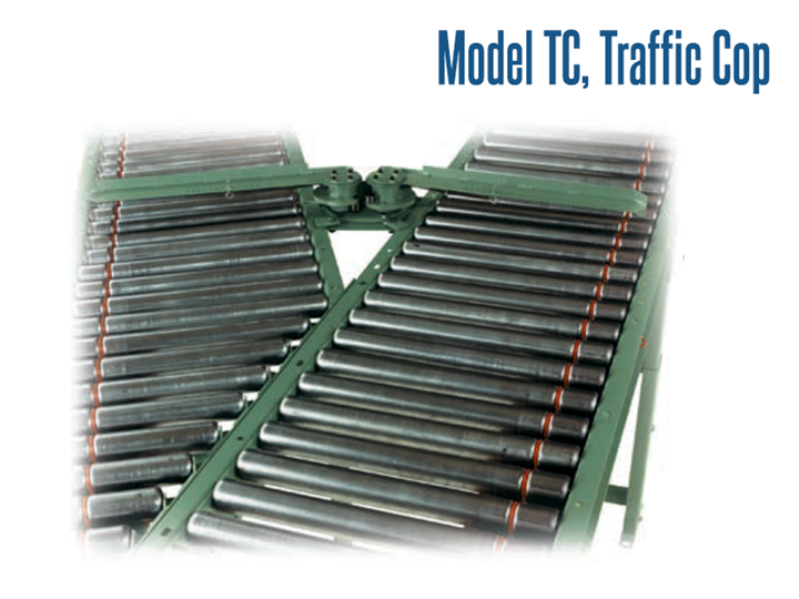 Traffic Cops efficiently controls smooth product flow from one conveyor onto another. It allows products from one line of traffic to flow freely, without interference from another intersecting line of traffic