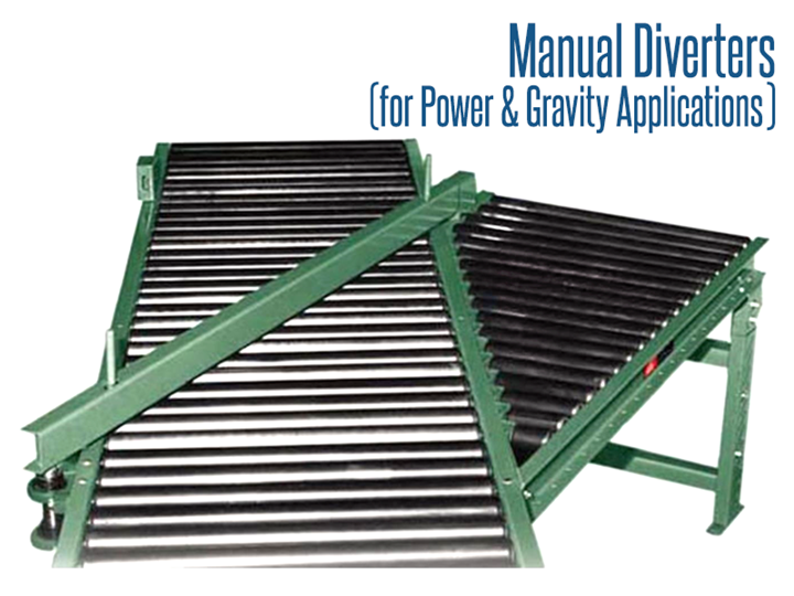 Roach Manual Diverters for Power And Gravity Applications are designed for total product handling and line control during start up for smooth operation. Manual diverters are used to divert packages off of a main conveying line onto other conveyors